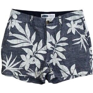 old navy sz 2/26 linen blend flora shorts lightweight summer mid rise R3